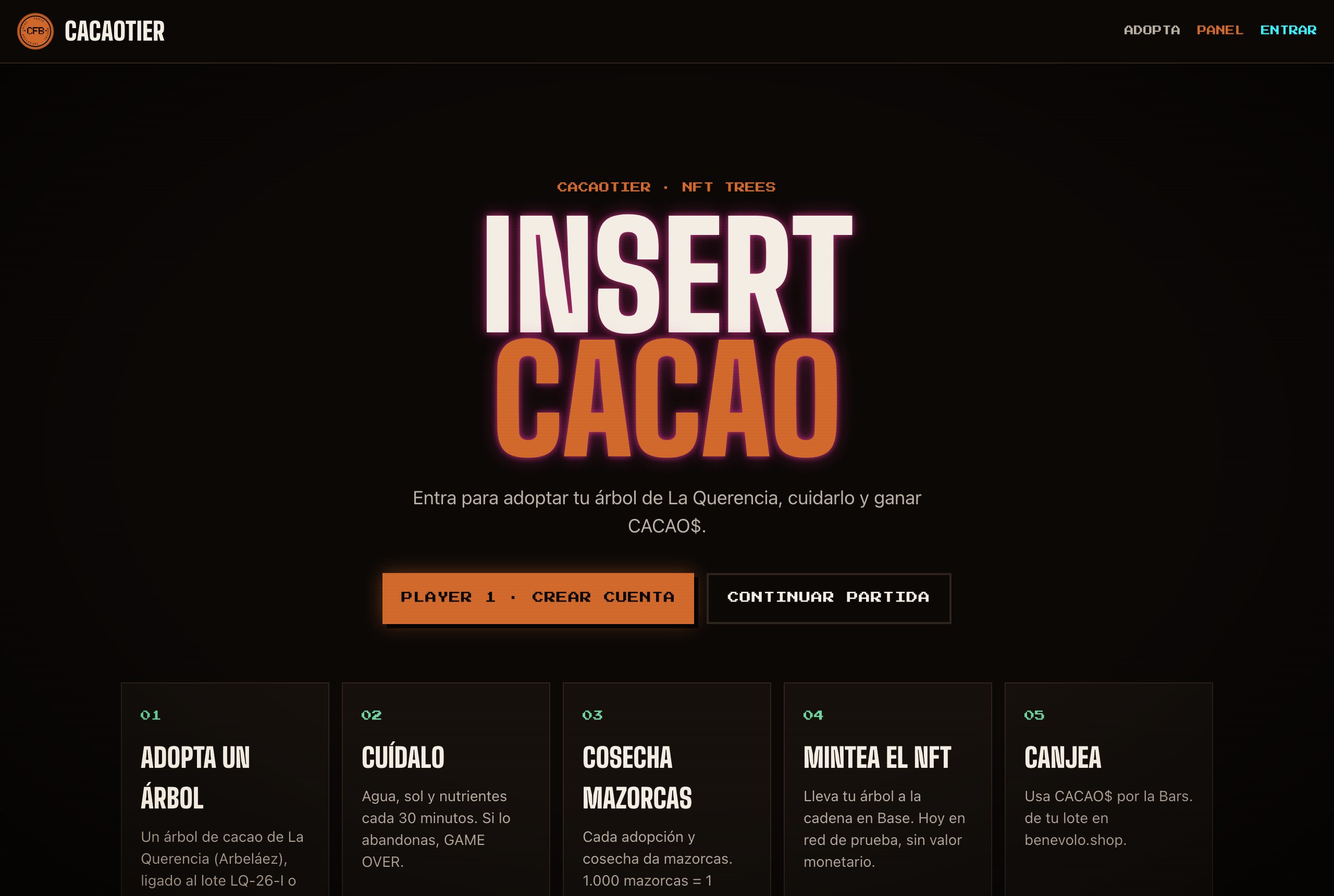 Pantalla Insert Cacao del juego